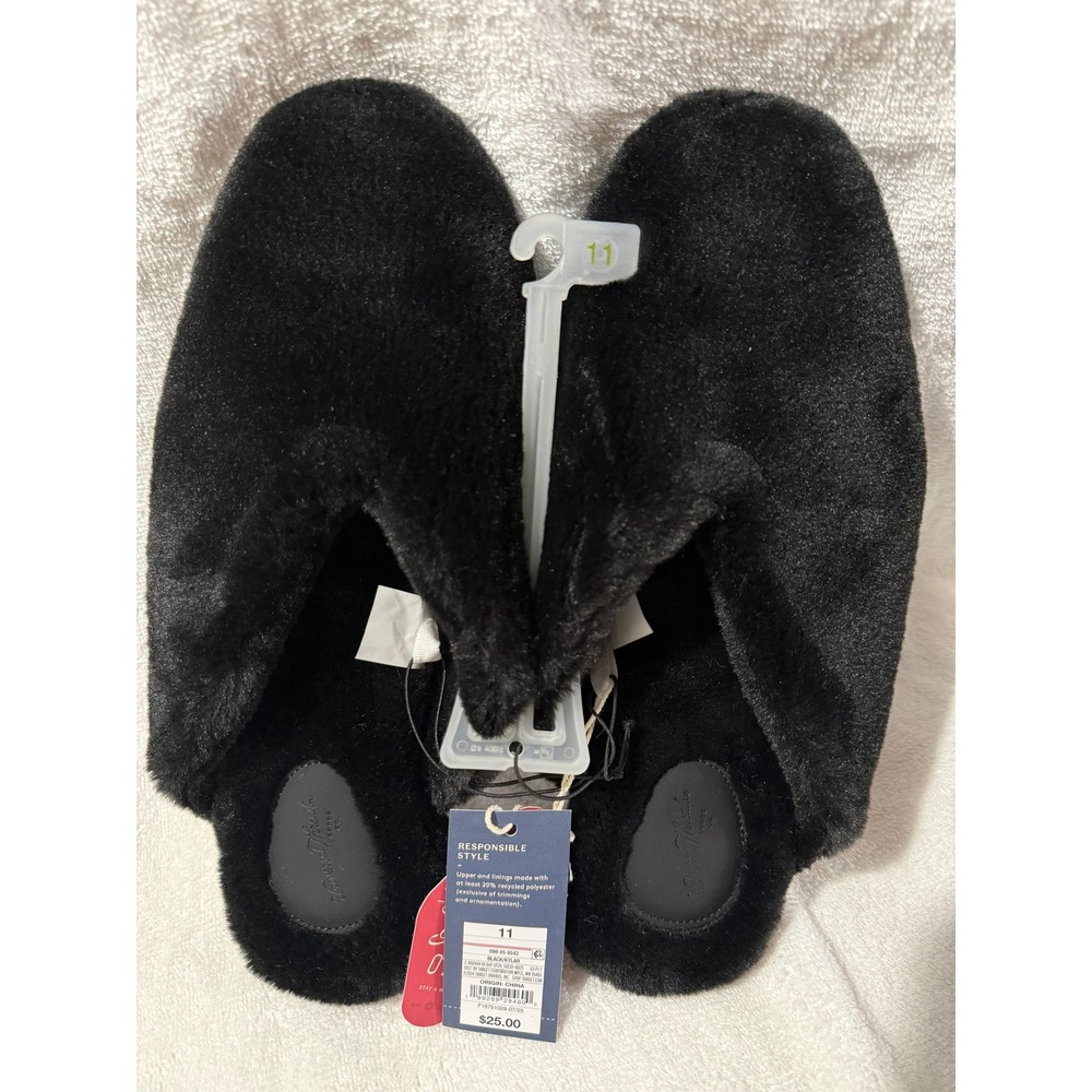 Universal Thread Kylar Black Faux Fur Slip On Scuff Slippers Womens Size 11 NEW